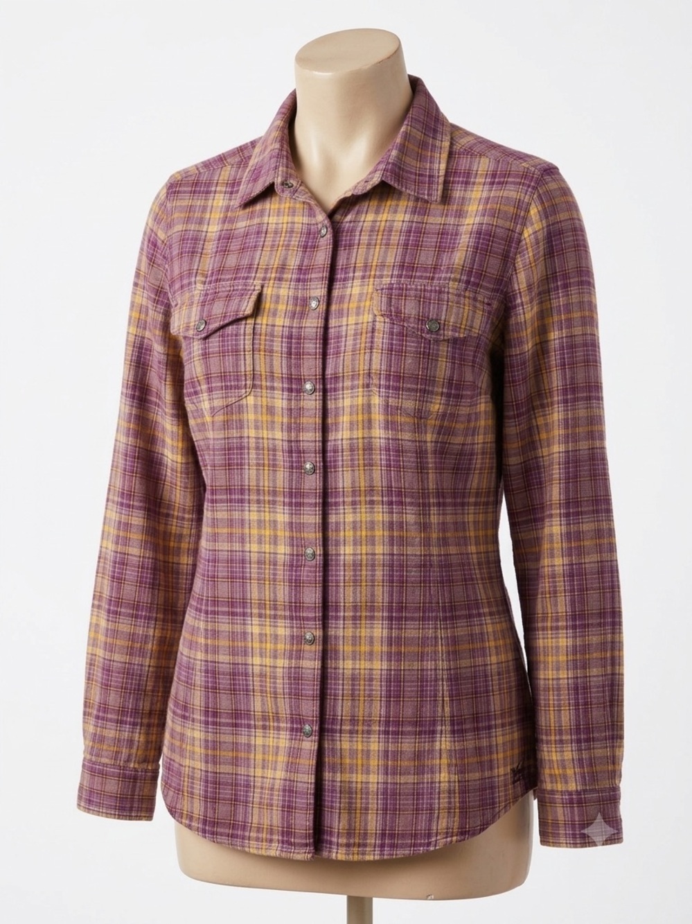 Woolrich Purple and Yellow Plaid Button-Up Shirt